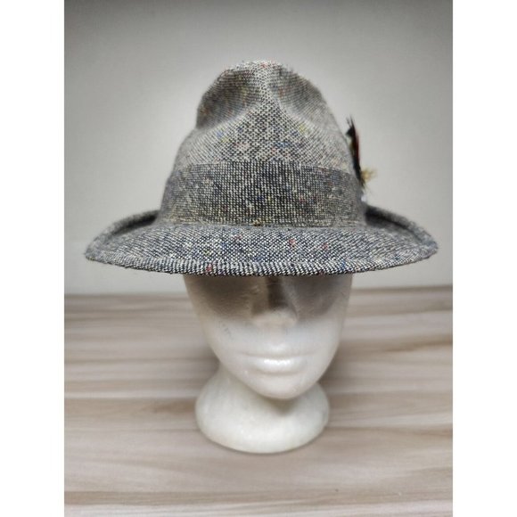 Vintage Men's United Hatters Cap Millinery Union Tweed Fedora Hat Sz 7 Feather - Picture 2 of 9